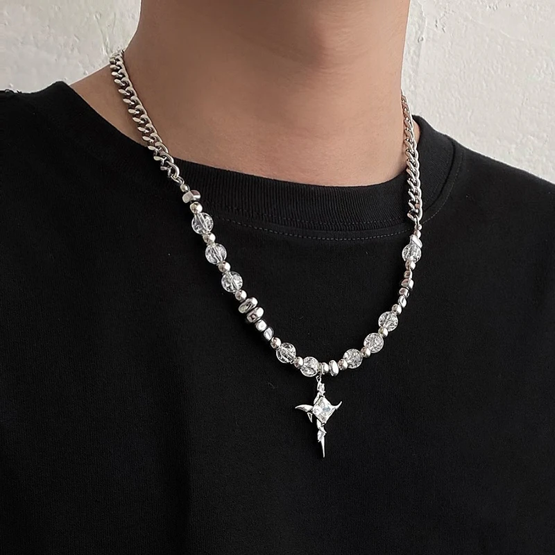 الراقية شخصية التيتانيوم الصلب قلادة غير النظامية حجر معدني الجليد الكراك الصليب قلادة سلسلة الترقوة