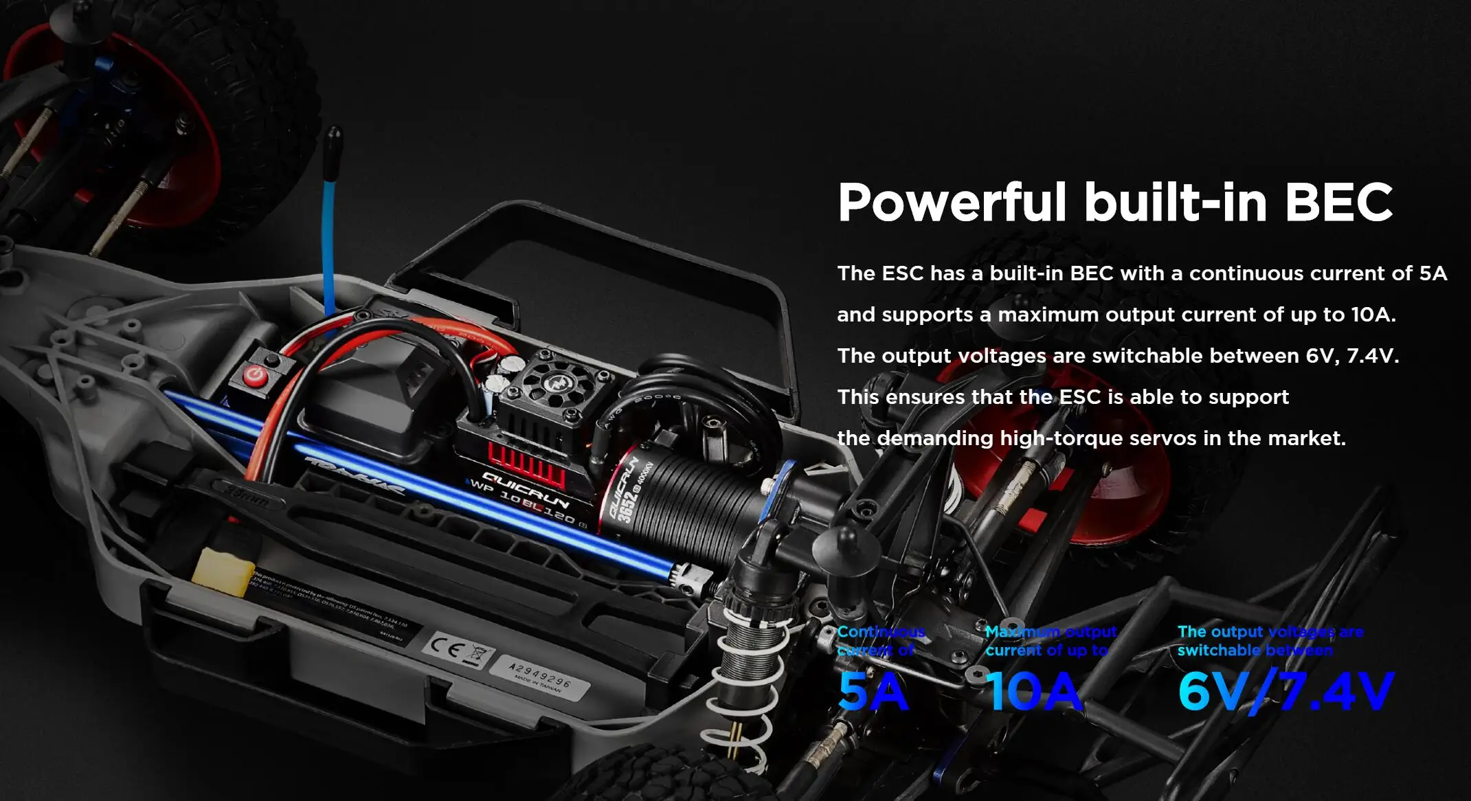 Hobbywing QUICRUN WP 10BL120 G2 120A 2-4S Lipo Geschwindigkeitsregler Bürstenloser ESC Sensorlos für 1/10 1/12 RC Auto Spielzeug Ersatzteil – Detail 5
