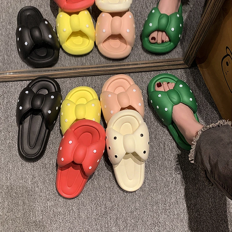 

Womens Girls Summer Butterfly-knot Slippers Famale Fashion Ins Home Bathing Anti-Slip Slippers Shoes For Women