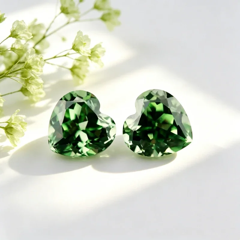 ALaboratory Production Sapphire Stone Heart Shape Green Color Certificate