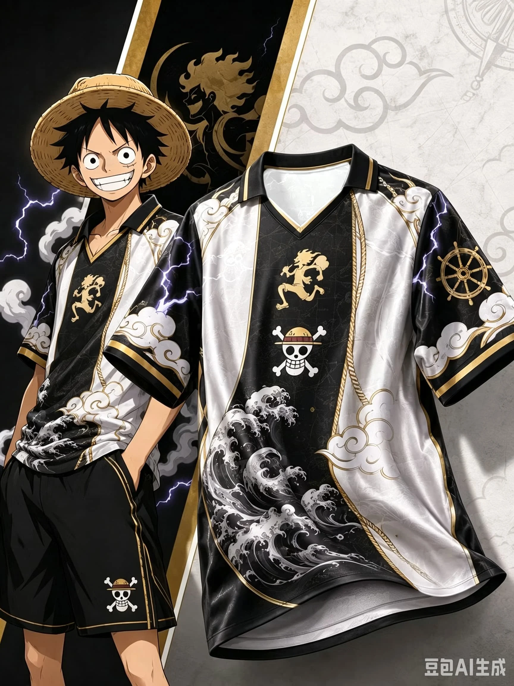 2027 One Piece Luffy Gear 5 Fußballtrikot Unisex Anime Schnelltrocknend Kurzarm Fußballshirt Sport Street Tee Familien-Set – Detail 6