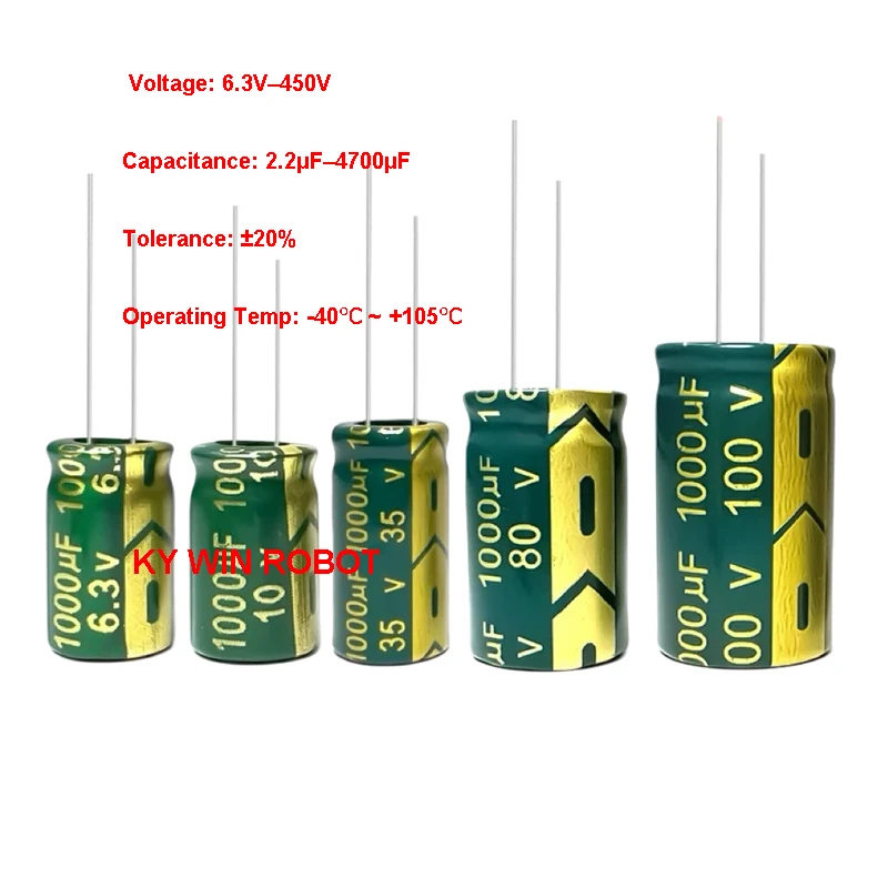 Radyal Alüminyum Elektrolitik Kondansatör Yüksek Kaliteli Uzun Ömürlü 6.3V 10V 16V 25V 35V 50V 100V 450V Elektronik Bileşenler