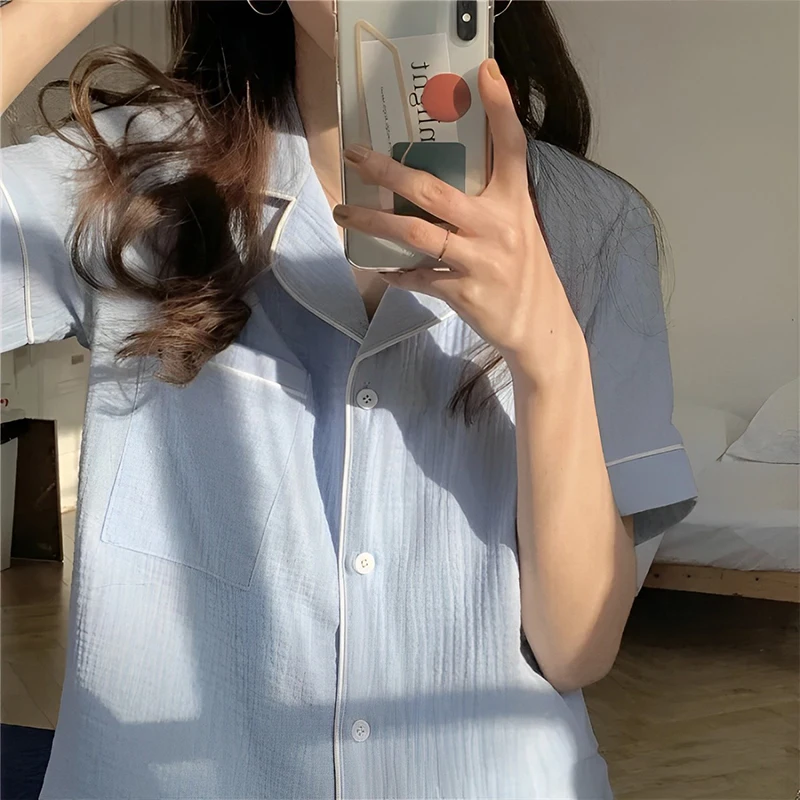 Summer Women\'s Pajamas Basic Solid Color Short Sleeve Shorts Pajama Set Can Wear Home Clothes Set Korean Style 2024 Spring