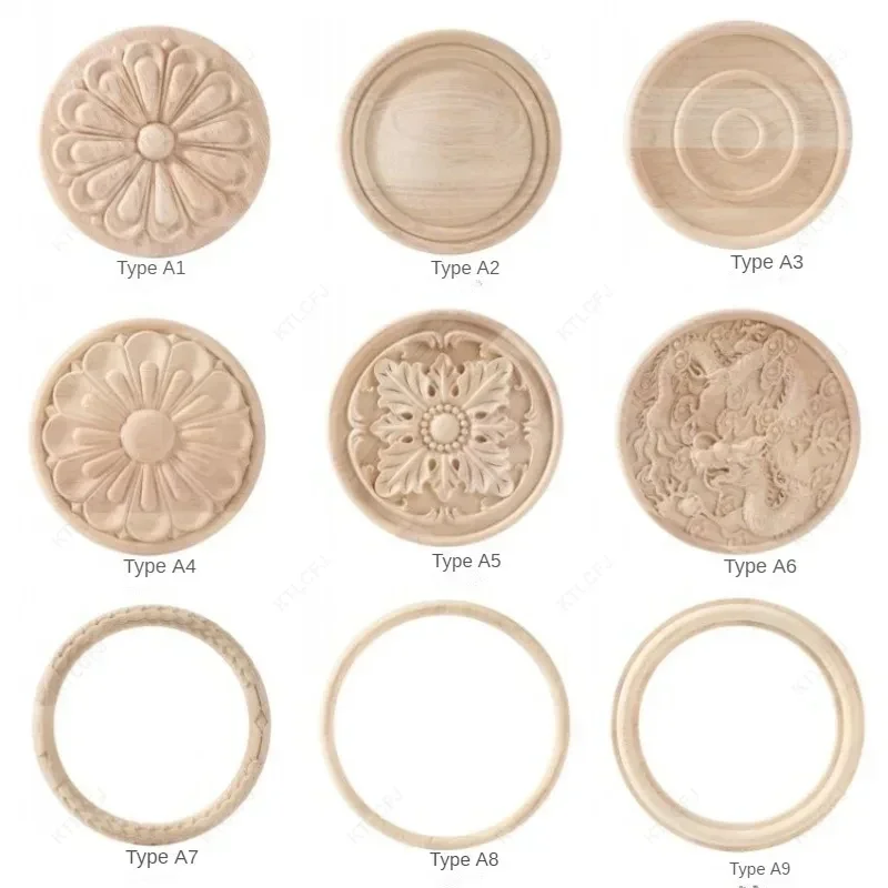 Solid Wood Flower Decals Wood Carving Chinese Style Antique Cabinet Background Wall Guard Board Cabinet Door Carved Applique