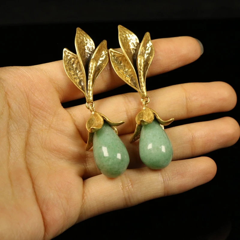 Green White Stone Vintage Earrings Stud Summer Accessories Pendientes For Female