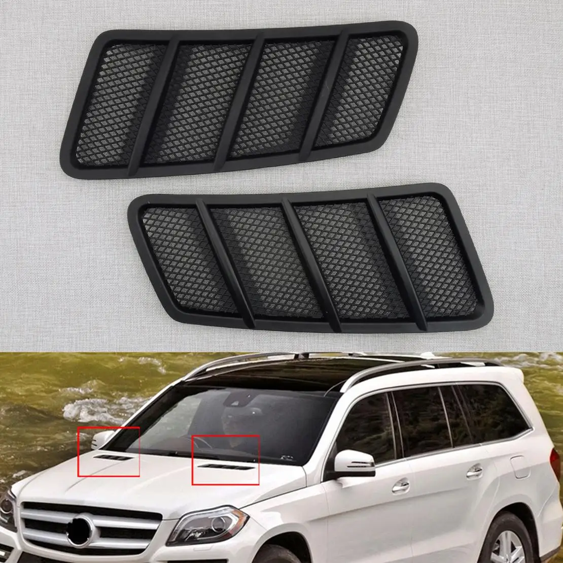 

1668800105 1 Pair Upper Front Hood Bonnet Grille Grill Vent Cover Trim ABS 1668800205 Fit for Mercedes Benz W166 GL ML 2012-2015