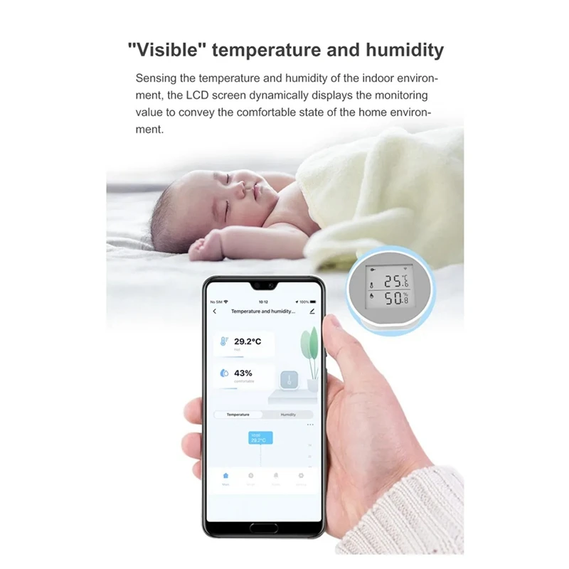 ABPQ-Tuya Wifi Temperature Humidity Sensor Indoor Hygrometer Thermometer Detector Smart Life App Battery Or USB Powered