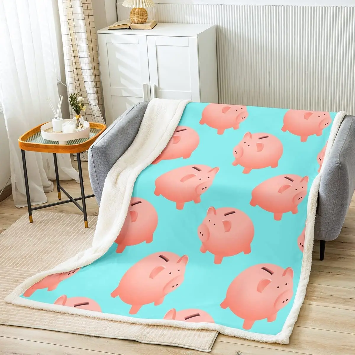 Cartoon Pigs Sherpa Blanket Kawaii Swine Animals Fleece Throw Blanket for Bed Sofa Couch Kids Ultra Soft Cute Pet Plush