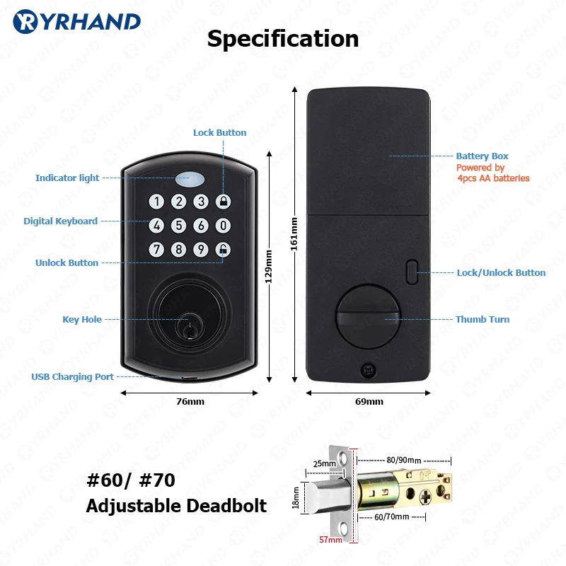 Imagem -05 - Yrhand Segurança Fechadura Keyless Auto Lock sem Alça Tuya Smart Lock Cartão Nfc à Prova Dágua Deadbolt Biométrico