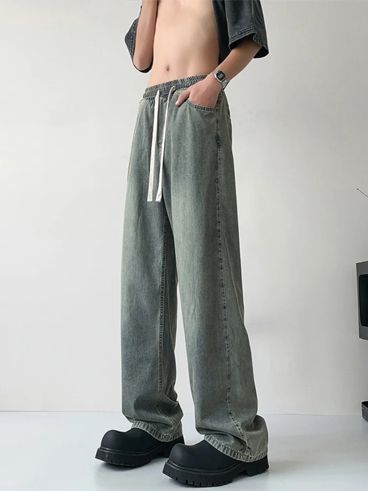 

Men's Summer Thin Ice Silk Jeans Straight Loose Wide Leg Pants American Retro Sle Wear Resistant Micro Stretch