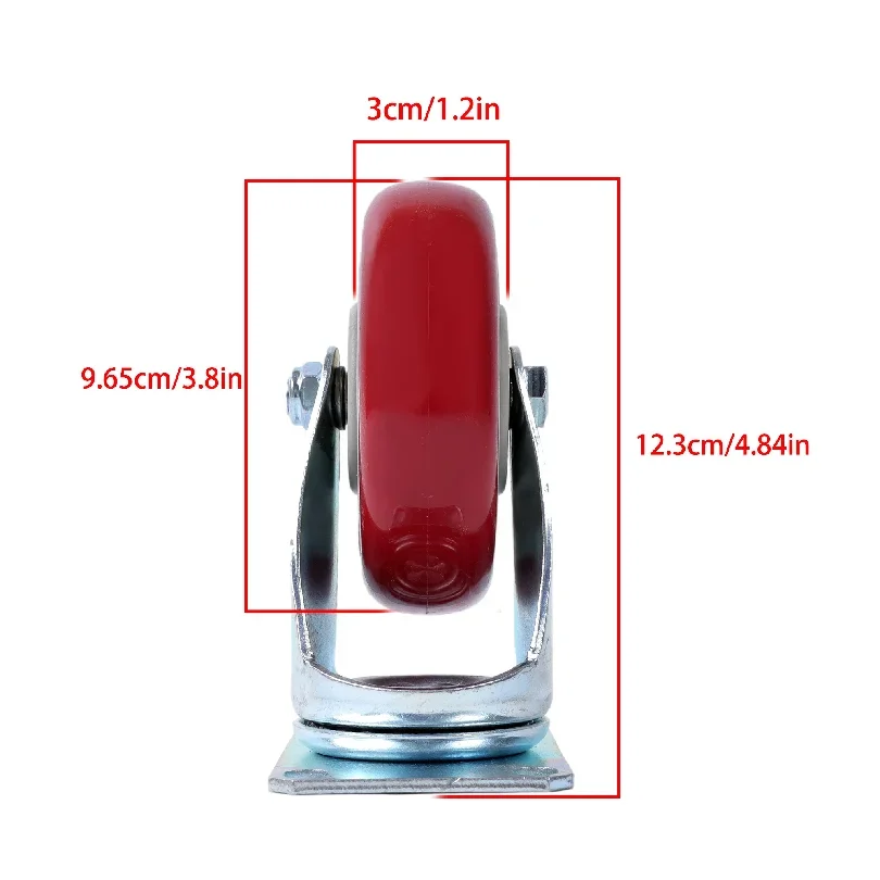 4 Pack 4 Inch Caster Wheels Heavy Duty Wheels Plate Polyurethane Red Color for Moving Furniture