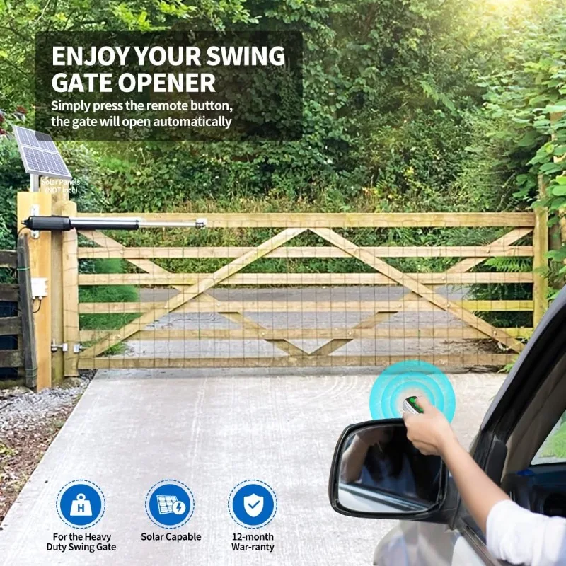 A8 Automatic Gate Opener for Heavy Duty Single Swing Gates Up to 18ft, Single Swing Gate Operator Battery Powered