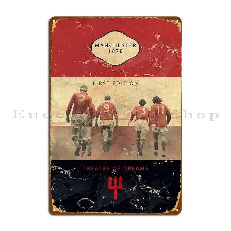 Vintage Manchester Football Book Cover Metal Sign Retro Club Cinema Print Create Tin Sign Poster