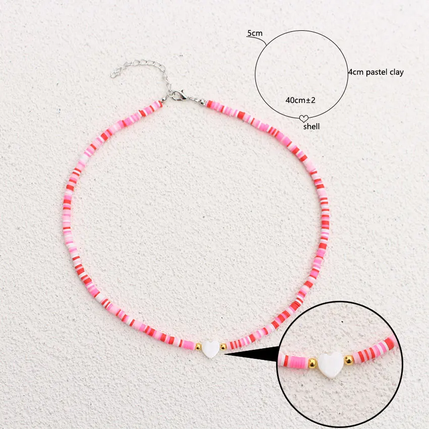 Heart Natural Shell Beads Necklace Korean Handmade Fashion Boho Polymer Clay Colorful Choker  Pendant Neck Collar Female Jewelry