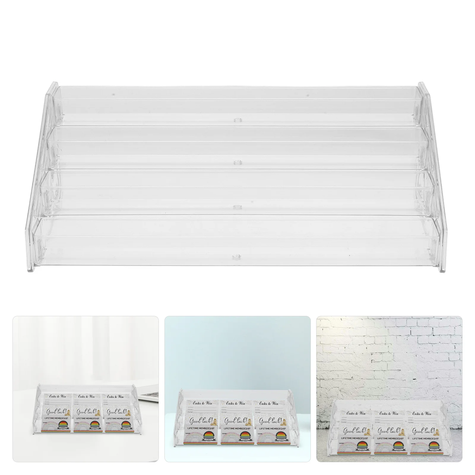 

1 Tier Clear Acrylic Greeting Card Organizer Rack For Postcards Nail Polish Lipstick Perfume Display Stand Storage Countertop