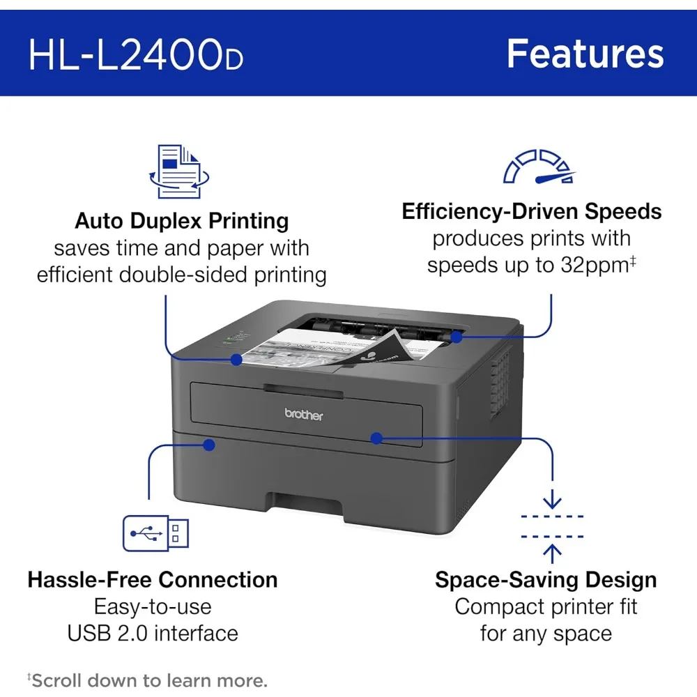 เครื่องพิมพ์เลเซอร์ขาวดำขนาดกะทัดรัด HL-L2400D พร้อมการพิมพ์สองหน้าการเชื่อมต่อ USB เอาต์พุตสีดำและสีขาว