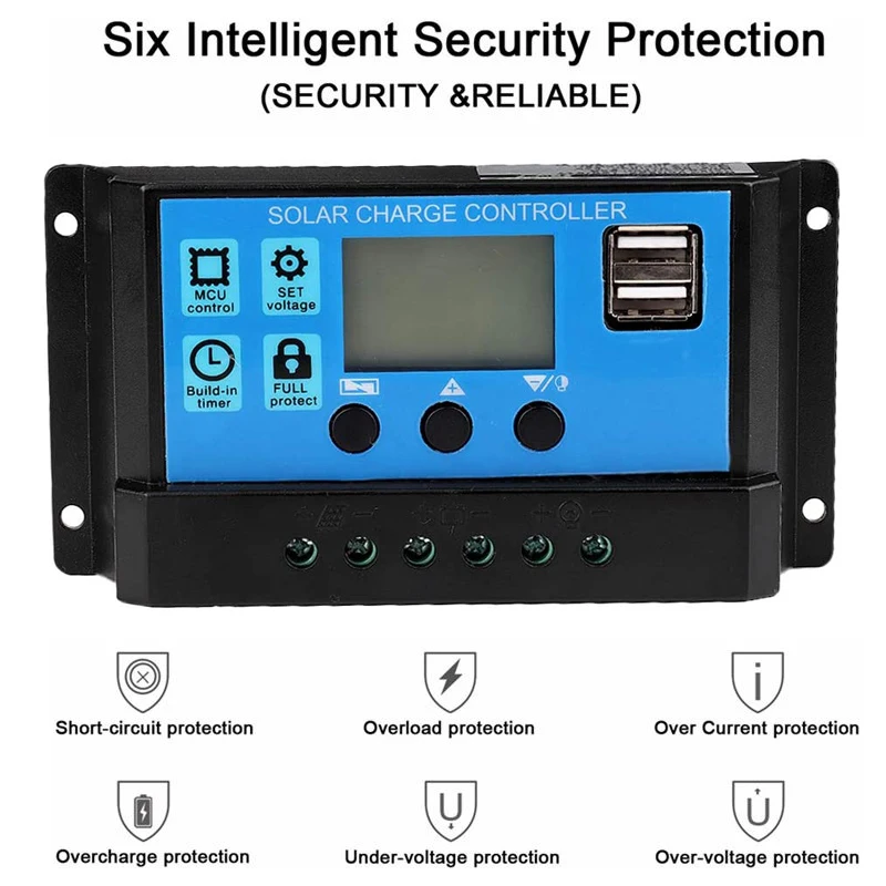 PWM Solar Charge Controller 12V 24V 30A/20A/10A Auto Controllers LCD Dual USB LCD Display Build-in Micro Controller