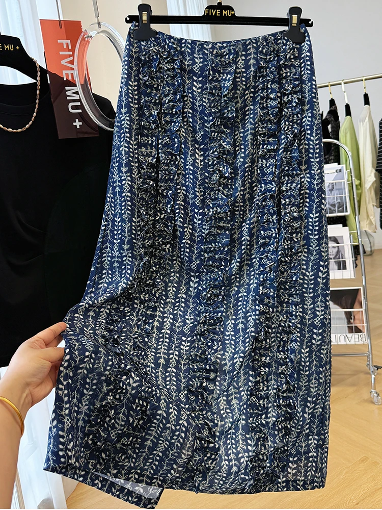 

Beach Style High Waisted Lady's Skirts Summer Commuting Ankle Length Skirt Slit Design Floral Pattern All Match Dress