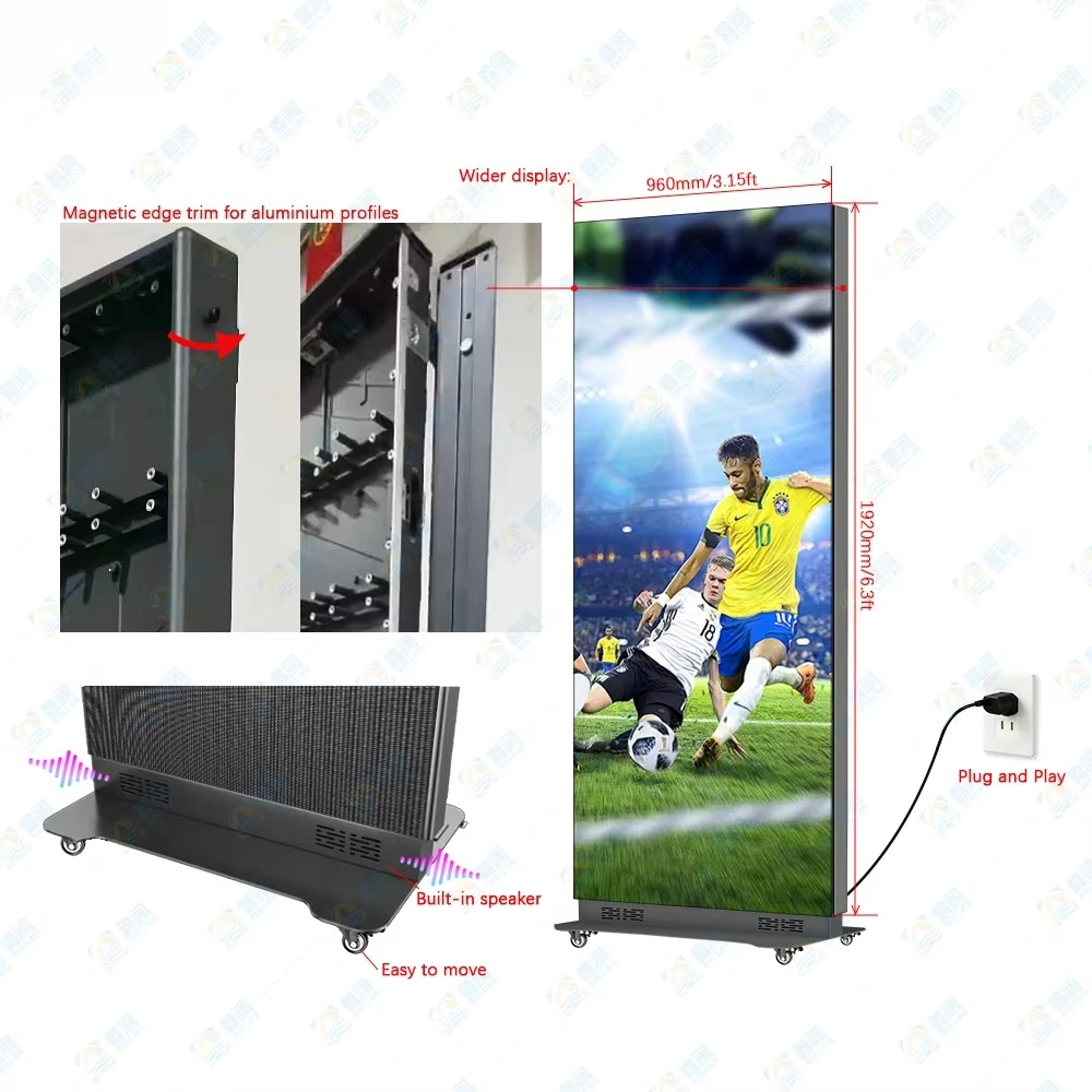 Factory Wholesale Indoor/Outdoor GOB LED Poster Display Screen Safety High Quality Portable Foldable Advertising Video Wall IP65