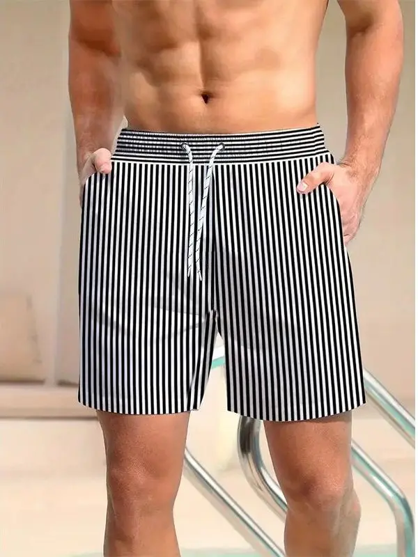 

Comfortable Loose 3D Printed Beach Shorts for Men Polyester Fiber Elastic Waist Daily Wear Micro Stretch Straight Leg Cut