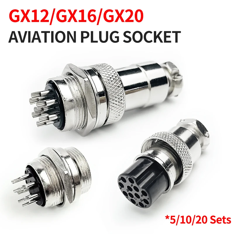 

5/10/20Set GX12 GX16 GX20 2 3 4 5 6 7 8 9 10 12 14 15 Pin Male&Female Docking Aviator Aviation Plug Socket Circular Connector