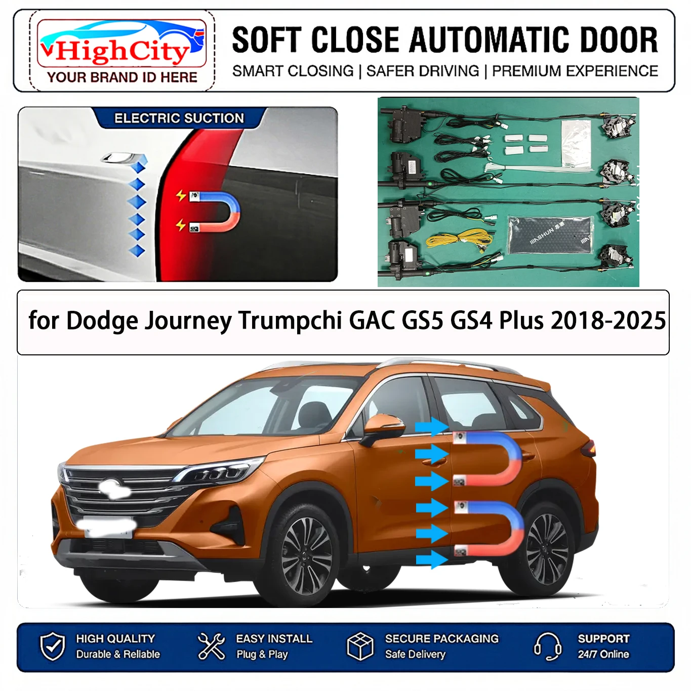 for Dodge Journey Trumpchi GAC GS5 GS4 Plus OEM Electric Suction Soft Close Door Kit Smart Anti Pinch Auto Cinch Latch System