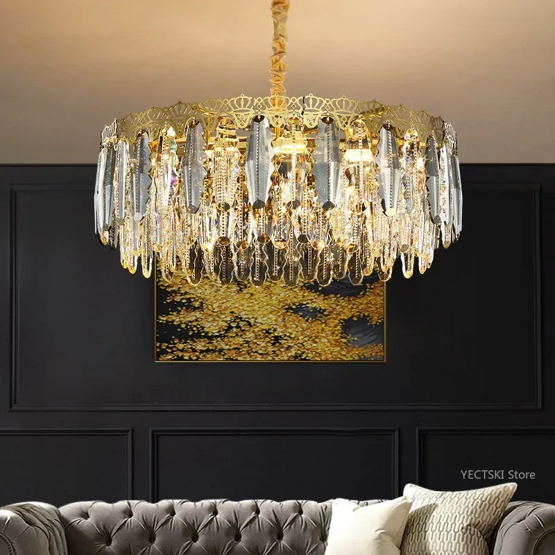 

GHJUYIOL Light luxury living room crystal chandelier, new crown light, dining room bedroom light, luxurious and atmospheric ligh