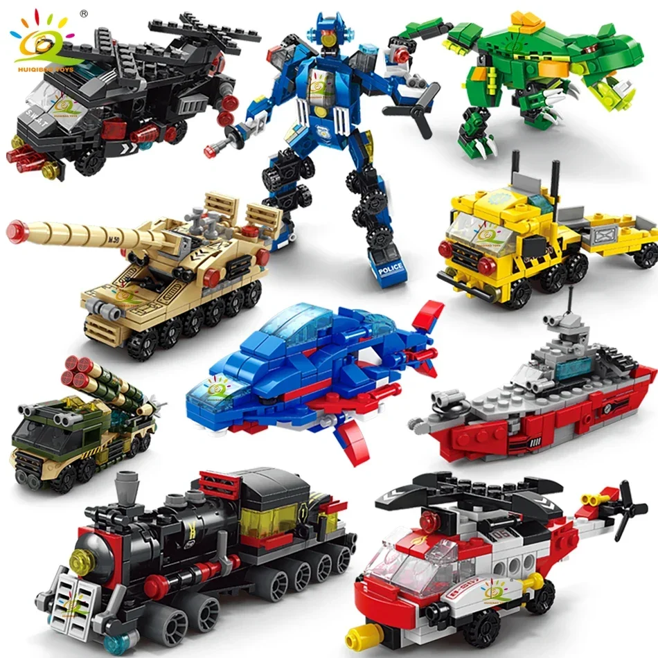 6IN1 Città Ingegneria Auto Polizia Camion Building Blocks Carro Armato Elicottero Mattoni Antincendio Set Giocattoli Per I Bambini