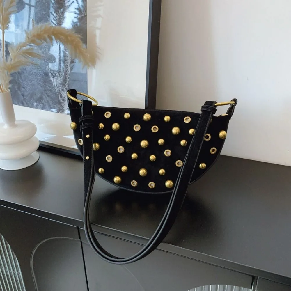 

Casual Metal Stud Rivet Crossbody Bag Hollow Spicy Girl Y2k Shoulder Bag Handbag Punk Style Underarm Bag Girl