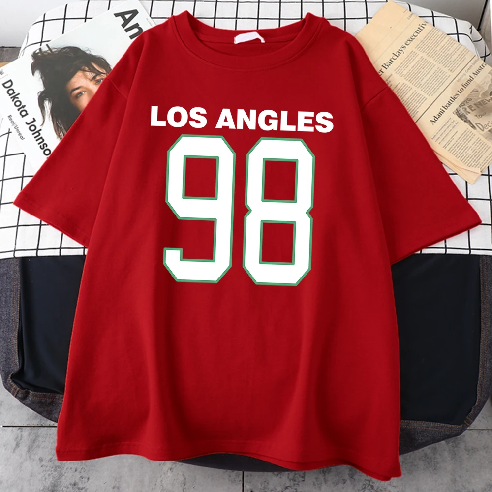 Los Angeles 98 Prints Cotton Tshirt Niche Hipster Individualt-Shirt Hip Hop Creativity Tshirt Harajuku Street Fashionman Tee Top