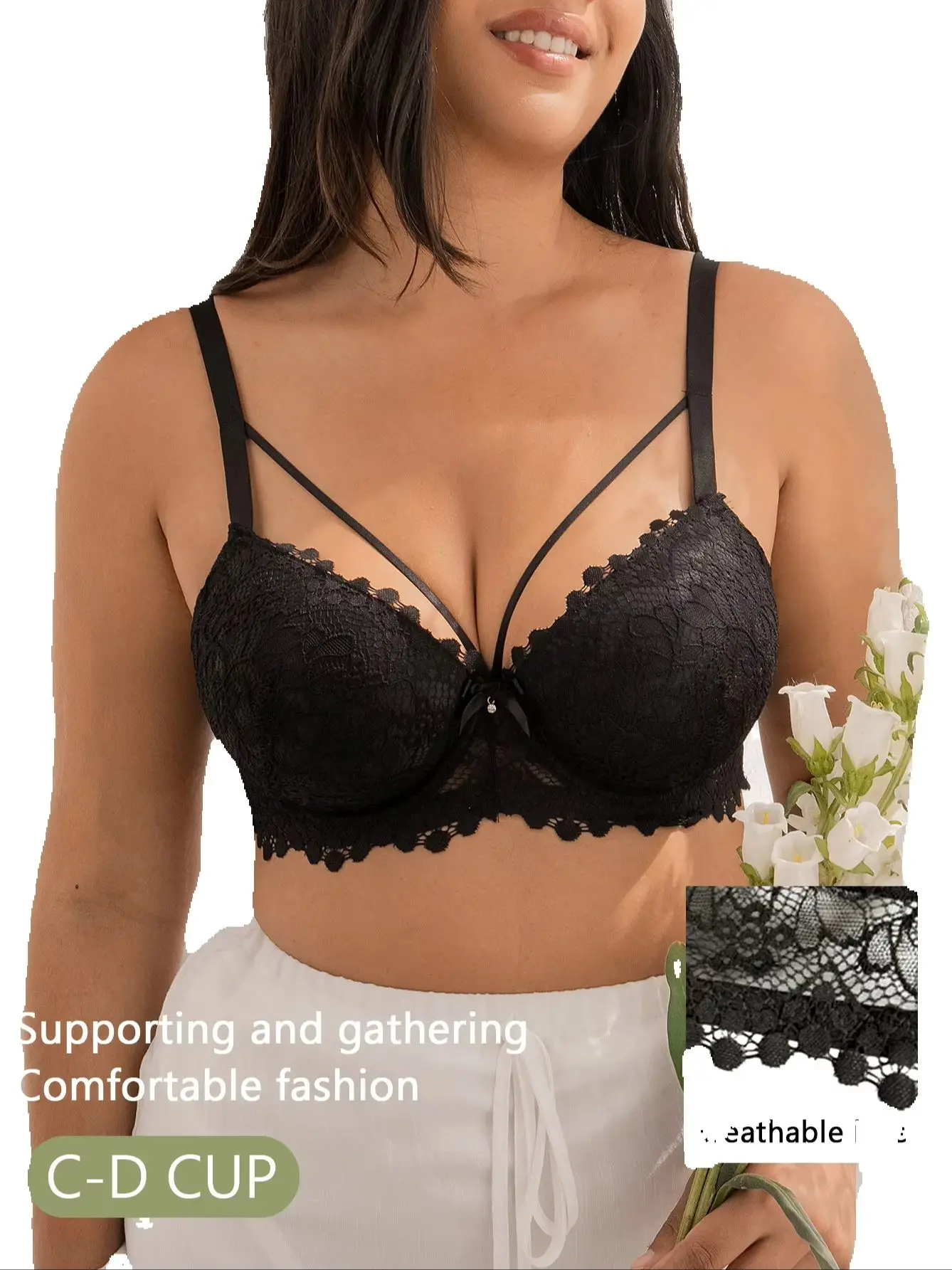 Soutien-gorge en dentelle grande taille pour femme, fin, push-up et liftant, confortable, anti-affaissement