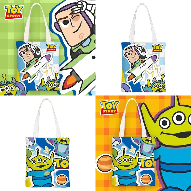 Disney Toy Story Buzz Alien Women Canvas Shoulder Bag Cartoon Print Ladies Shopping Bags Cloth Handbags Tote Books Bag For Girls