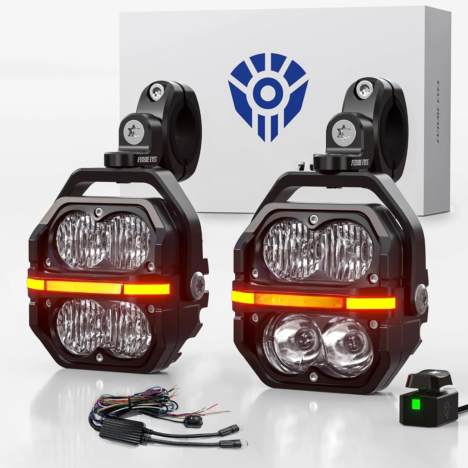120W LED Motorcycle Lights, High & Low Beam, Amber Fog Light, Waterproof Off-Road Auxiliary Headlight for Night Riding