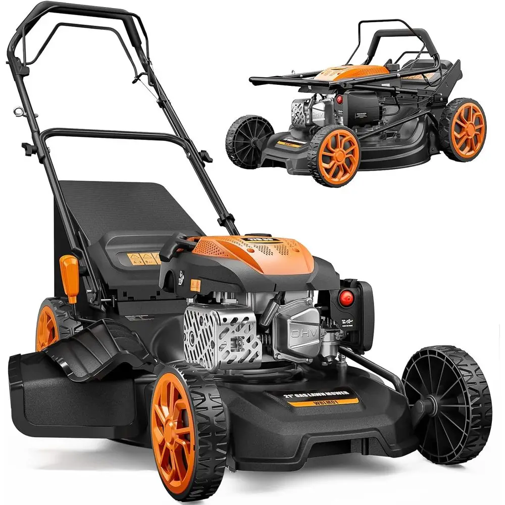 21” Sel Propelled Lawn Mower Gas, 170CC 4-IN-1 Mulch/Rear Bag/Side Discharge/Rear Discharge, Walk-Behind Gas Lawnmower with 7-Po