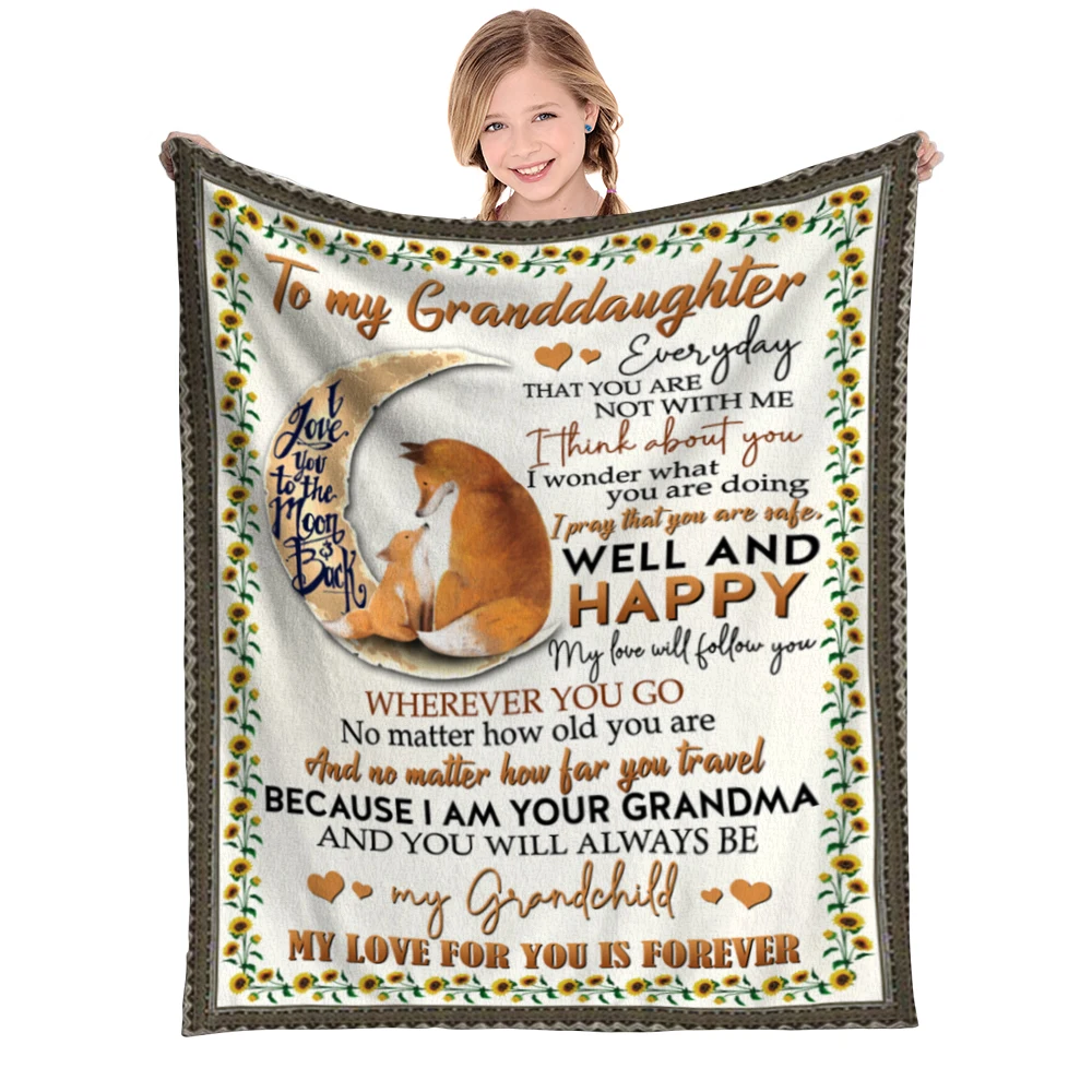 

Give Beautiful Granddaughter Blanket Personalized Warm Office Bedroom School Nap Print Fox Summer Wool Cover Blanket