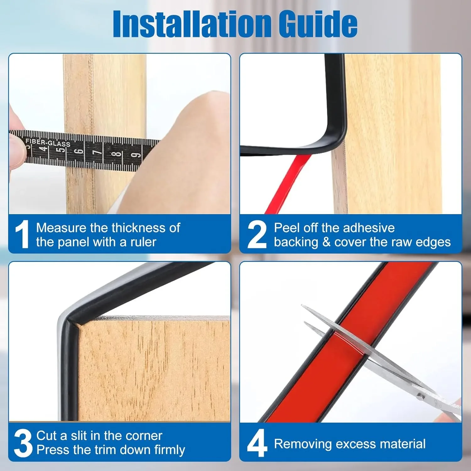    1 rolo 5m/196.85 polegadas em forma de u borda bandeiras móveis tira de borda autoadesiva guarnição protetor de borda flexível