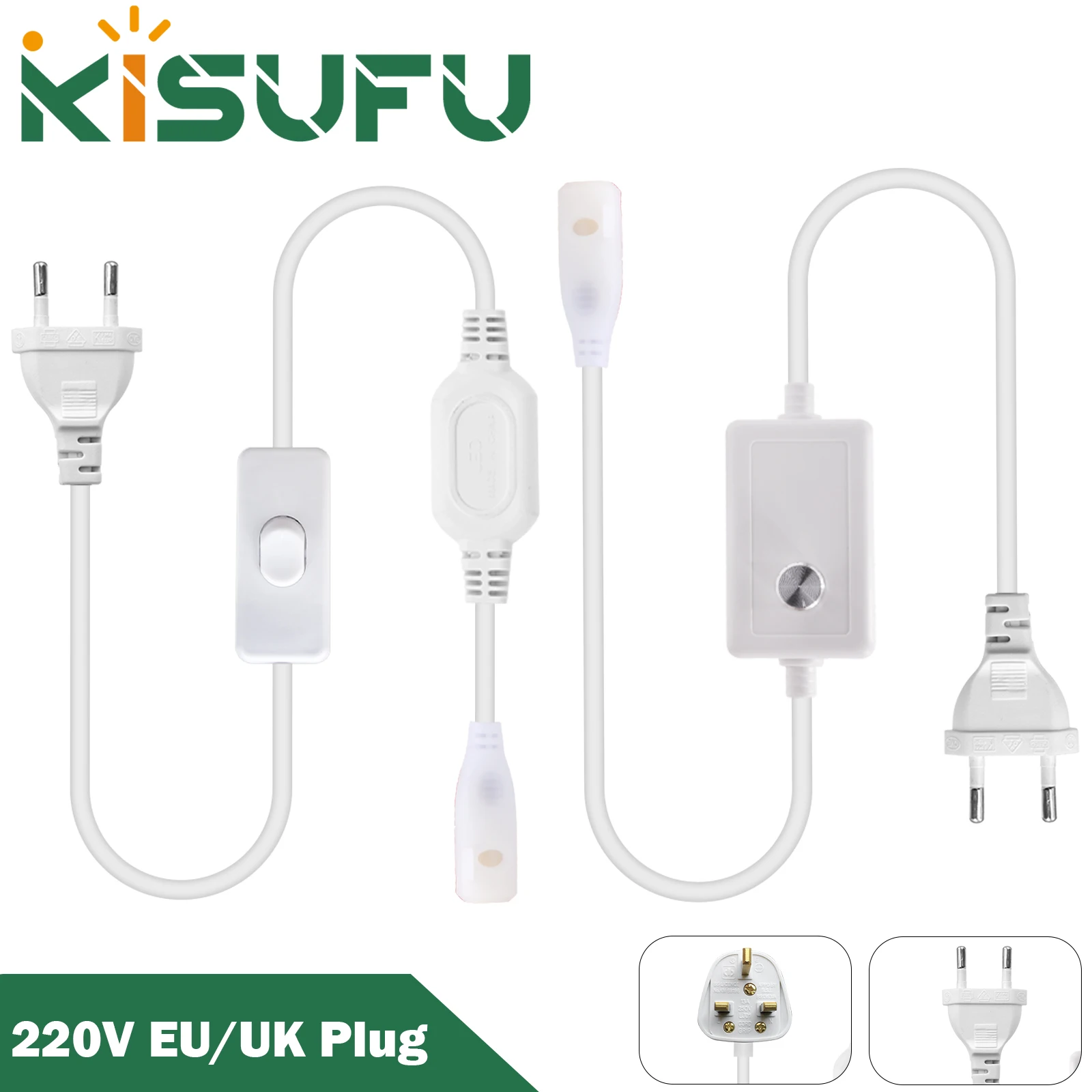 220V 230V COB LED Strip EU/UK Power Plug Switch/Dimmer for 10MM Width 288 LEDs/m COB LED Strip Light 50-100CM Accessories Plug