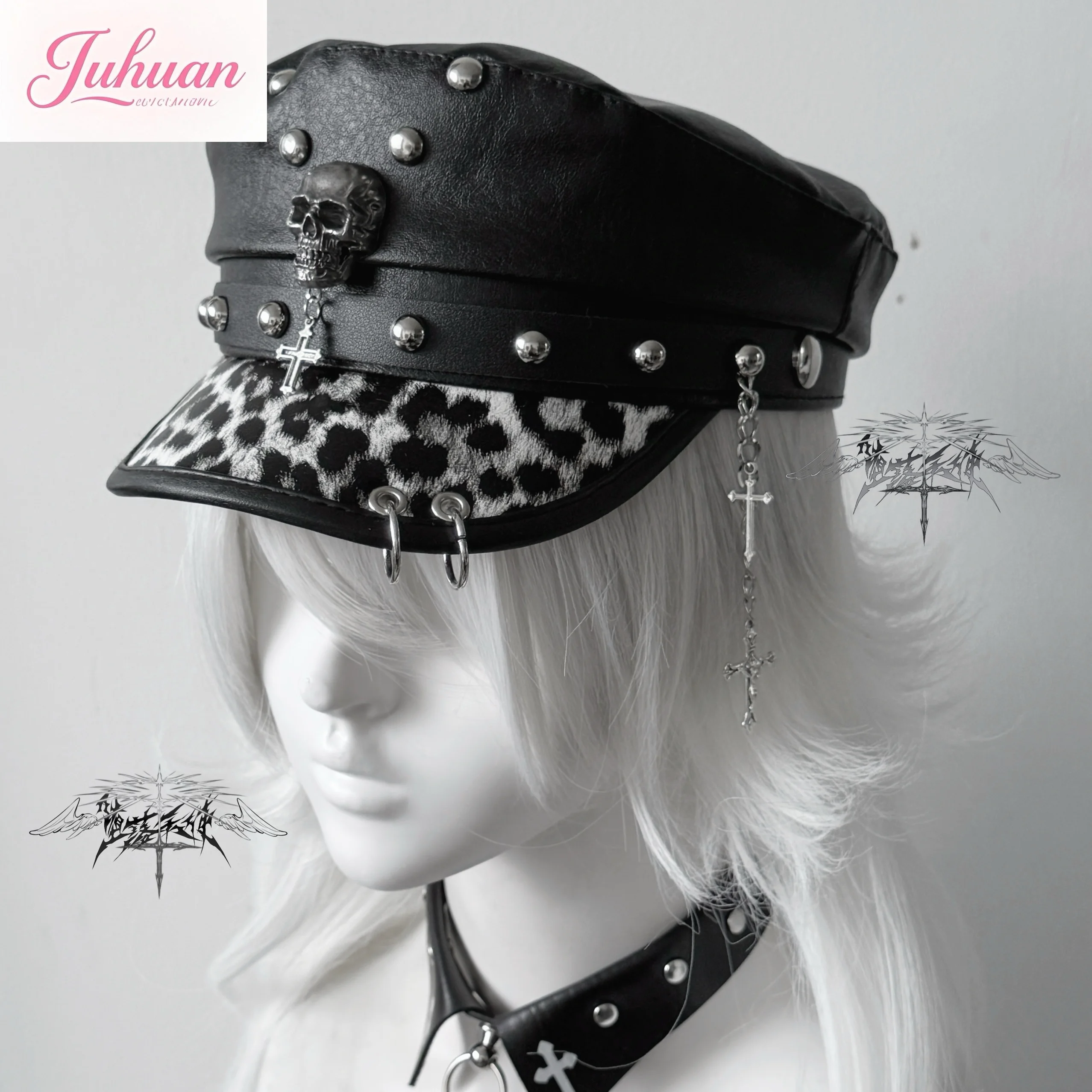 

Spice Girl Sweet Cool Original Punk Diablo Rivet Y2K Leather Buckle Subculture Spice Girl Versatile Flat Cap Female