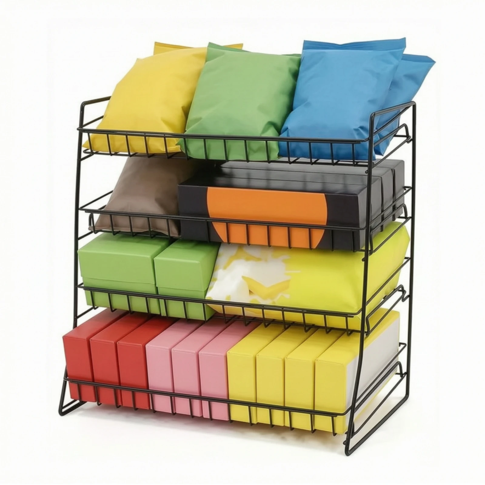Snack Display Rack with Slanted Shelves Multi-Tier Candy Display Rack Candy Organizer Space-Saving Merchandising Shelf Compact