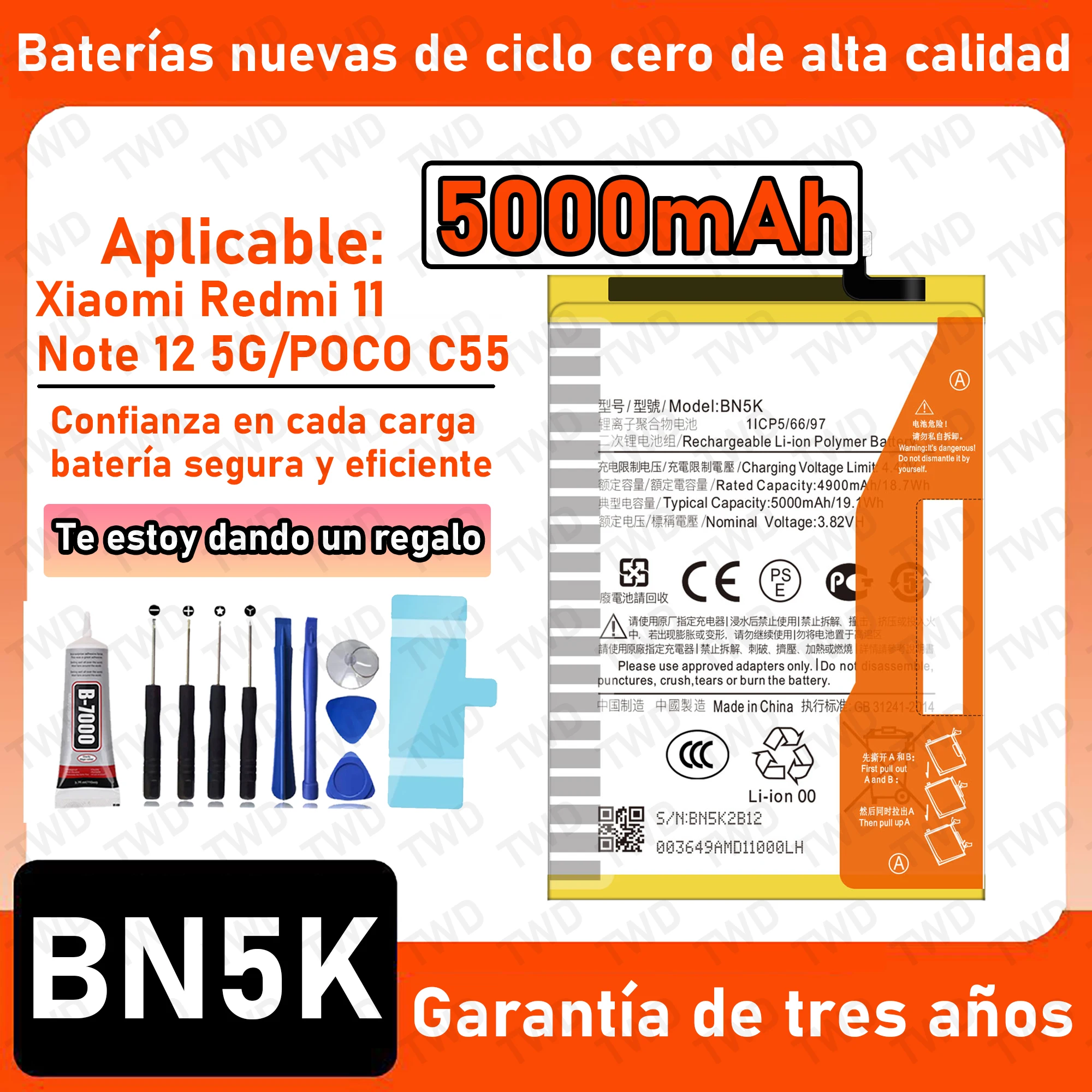 

BN5K Large capacity Battery For Xiaomi Redmi 12C/POCO C55/REDMI 11A Batteries New High Quanlity+Free Tools