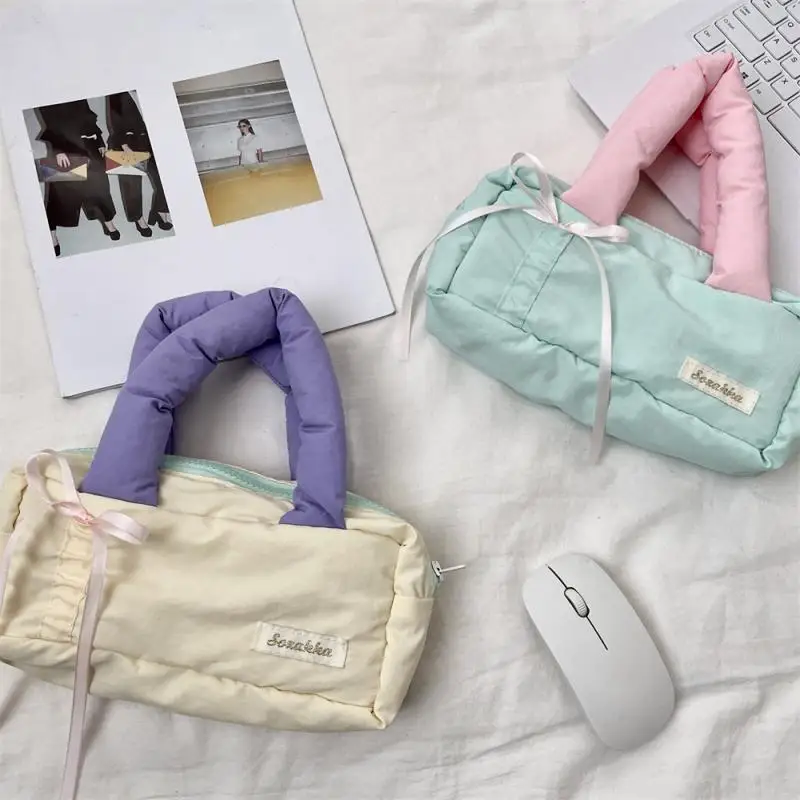 Simpatico astuccio per matite con fiocco multicolore Borsa per matite multifunzionale di grande capacità Borsa per penne per studenti Borsa per trucco portatile