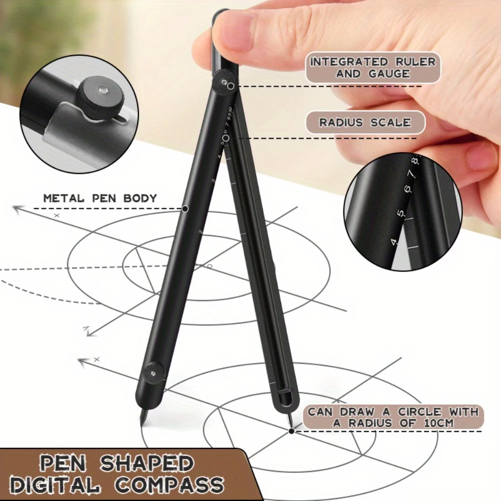 Multifunktionaler geometrischer Kompass aus Metall mit Skala, Digitalanzeige, kreativer stiftförmiger technischer Kompass, Zeichenwerkzeug für Studenten