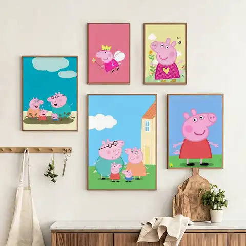 Cute Pink Pig P-Peppa-S Customizable HD Self Adhesive Waterproof Wall Art Poster