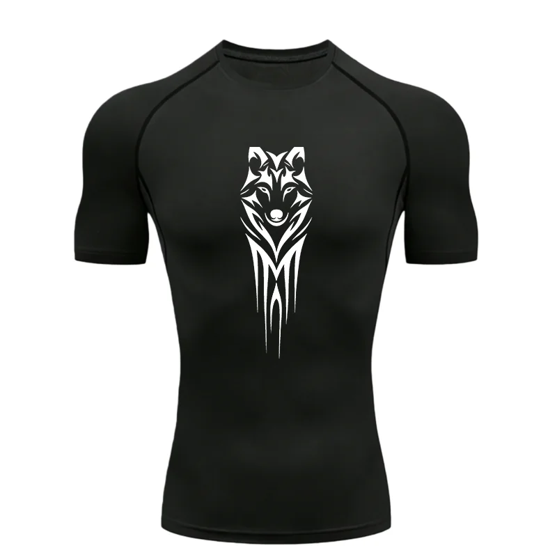 Wolf Head 2026 Herren-Sport-T-Shirt, Training, Fitness, Kompression, schnell trocknend, kurzärmelig, Rashguard-Tops, sportliche T-Shirts