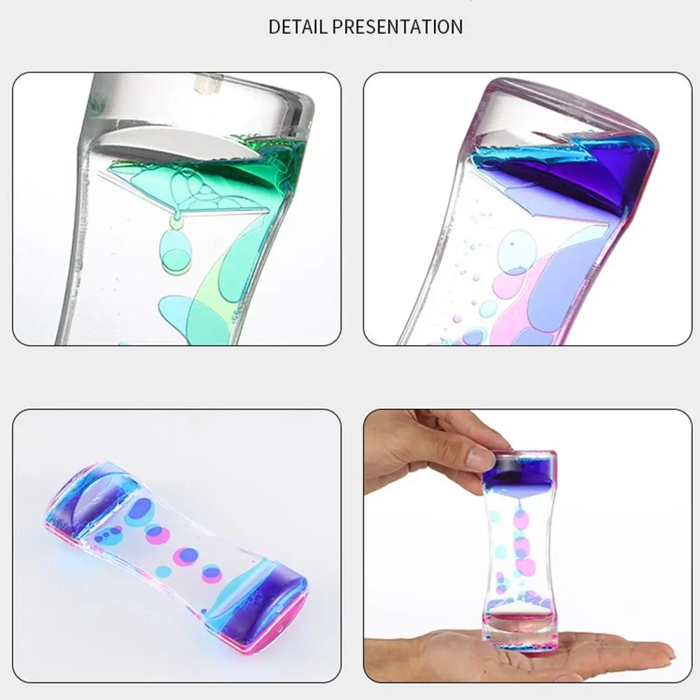Double Colors Oil Hourglass Timer Acrylic Descending Sensory Bubble Movement Sensory Visual Focus- Calming Oil Hourglass