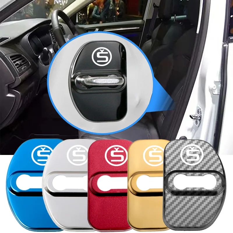 4PCS Door Lock Decoration Protection Cover Emblem case For Skoda Octavia Rapid Fabia S Logo A7 Superb KAMIQ Car-Styling