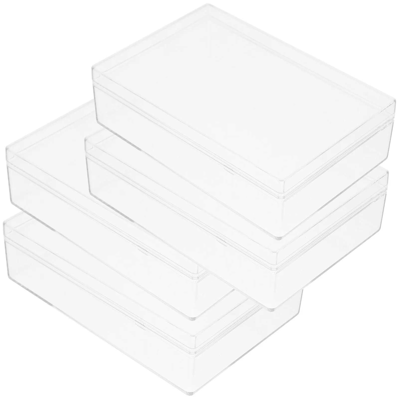 

4 шт., прозрачные пластиковые шкатулки для драгоценностей, прямоугольный небольшой органайзер, футляр для хранения бусин, упаковка для демонстрации ювелирных изделий, маленькая прозрачная коробка