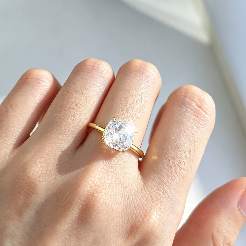 S925 Sterling Silver 2.5 Carat Diamond Ring for Women Square 8*8 Ice Flower Cut Zirconia Wedding Band Hand Jewelry