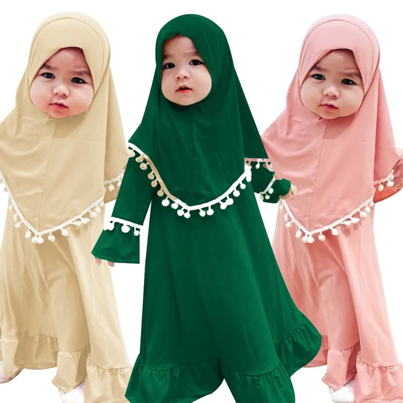 

Muslim Kids Girls Prayer Dress Hijab Robe Khimar Abaya Set Arab Children Ramadan Kaftan Headscarf Niqab Nikab Burqa Islamic Eid