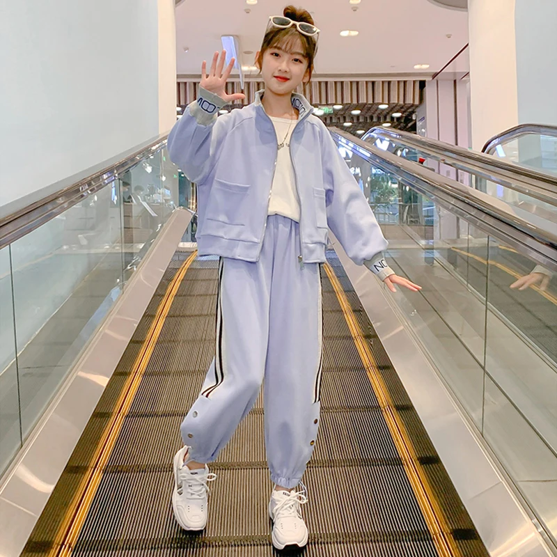 Spring Autumn Teen Girls Clothing Sets New Fashion Zipper Sweatshirt + Pants 2Pcs Sports Suit Kids Tracksuit 5 6 8 10 12 14 Year